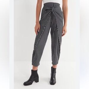 Silence + Noise Black Stripped High Rise Wrap Front Pants